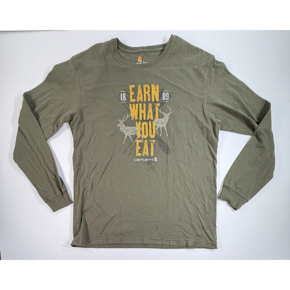 Carhartt Earn What You Eat Long Sleeve Shirt Mens Large Green Relaxed Fit